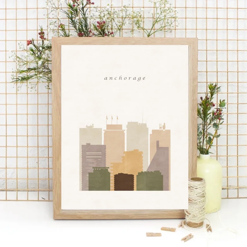 

Карта города Анкориджа мира, Карта путешествий, плакат, печать, без рамки, плакат, украшение для офиса