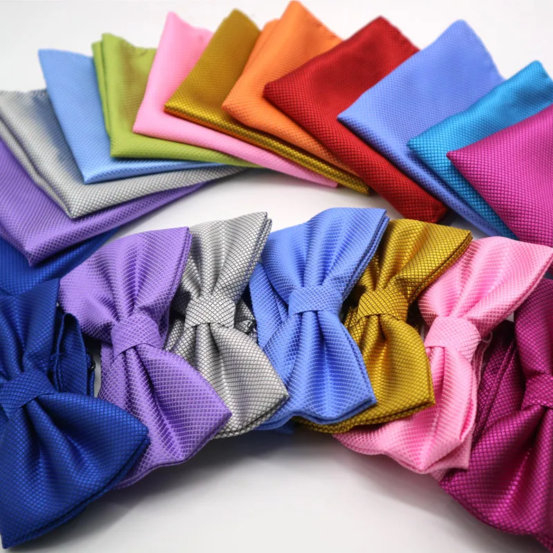 

Luxury 2 PCS Mens Solid Color Pocket Square Bows Tie Set Adjustable Handkerchief Bowtie Sets Wedding Party Plaid Check Hanky Lot