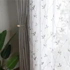 Белый искусственный Лен Тюль занавески s для спальни гостиной окна серые листья вышитые прозрачные Занавески