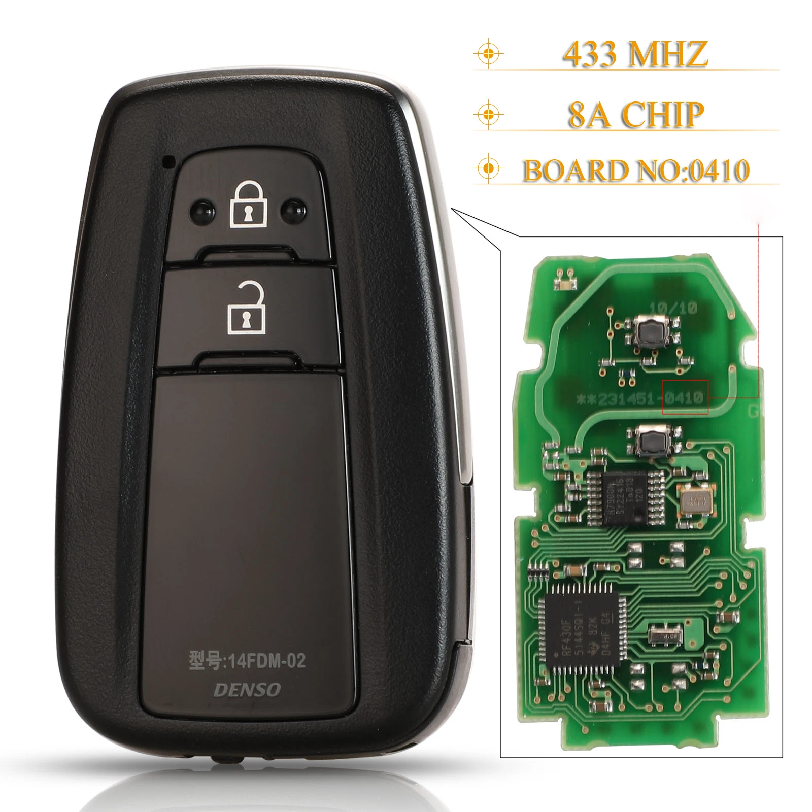 Kutery 5 шт. 2 кнопки умный дистанционный ключ брелок от машины 433 МГц 8A чип для Toyota CHR C