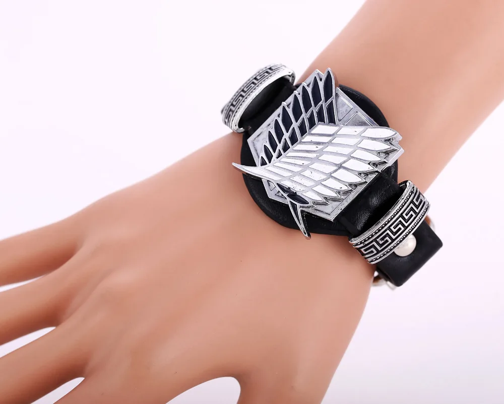 Японский аниме Атака Титанов кожаный металлический браслет Косплей Аксессуары