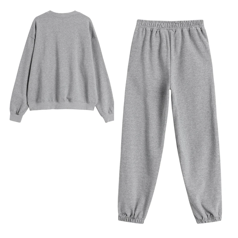 

Women Sport Sets 2 Pieces Tracksuits Elastic Waist Joggers Sport Pants &Round Neck Loose Basic Sweatshirts 2021 Spring Autumn