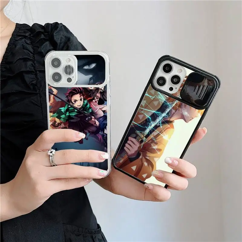 

Anime Demon Slayer Kmetsu Phone Case For iPhone 7 8 11 12 X XS XR MINI Pro Max Plus Slide Camera Lens Protection soft Art