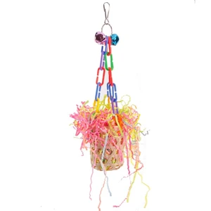 Interactive Bird Chewing Shredder Toy Creative Bird Cage Hanging Basket Toy With Small Bell Colorful Parrots Birds Toys Supplies