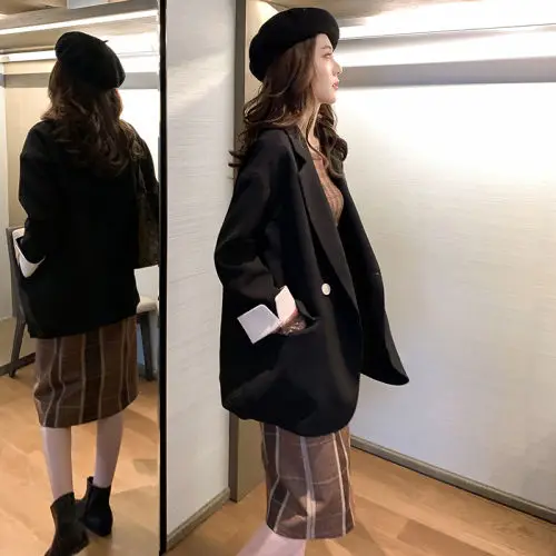 2019 spring and Autumn New Korean version net red pink Blazer coat women's double breasted loose casual chic suit | Женская одежда