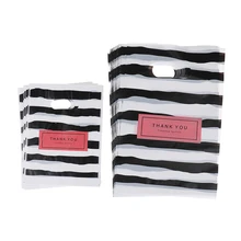 Wholesale 50 Pcs/lot New Design Black & White Striped Bags Packaging Gift Small Plastic Jewelry Bags Thanks You