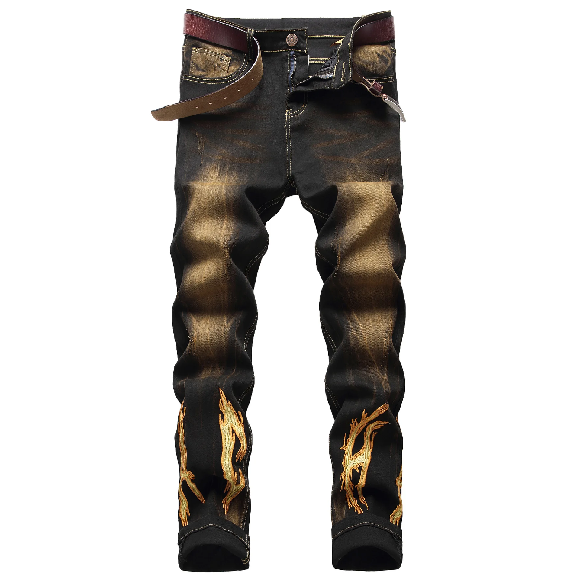 Embroidered stretch jeans 2021Original Design New European and American Embroidered  Men