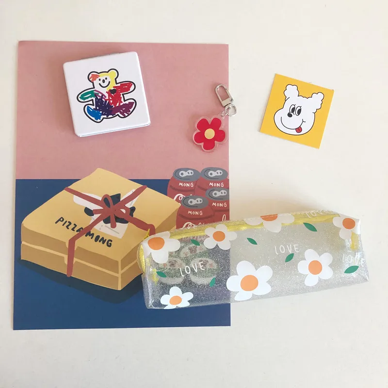 Yellow Pen Bag Чехол-карандаш SIXONE Ins с милым цветком в сдержанном стиле, маленький, свежий, студенческий, прозрачный, ПВХ, сумка для канцелярских принадлежностей, большая вместительность, косметичка - Цвет: Yellow Pen Bag