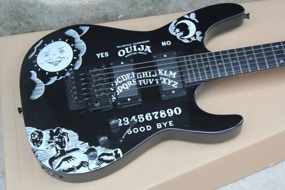 Custom shop KH-2 ouija электрогитара глянцевая черная Кирк хэмметт подписи ouija гитара Звезда и Луна инкрустация гитара