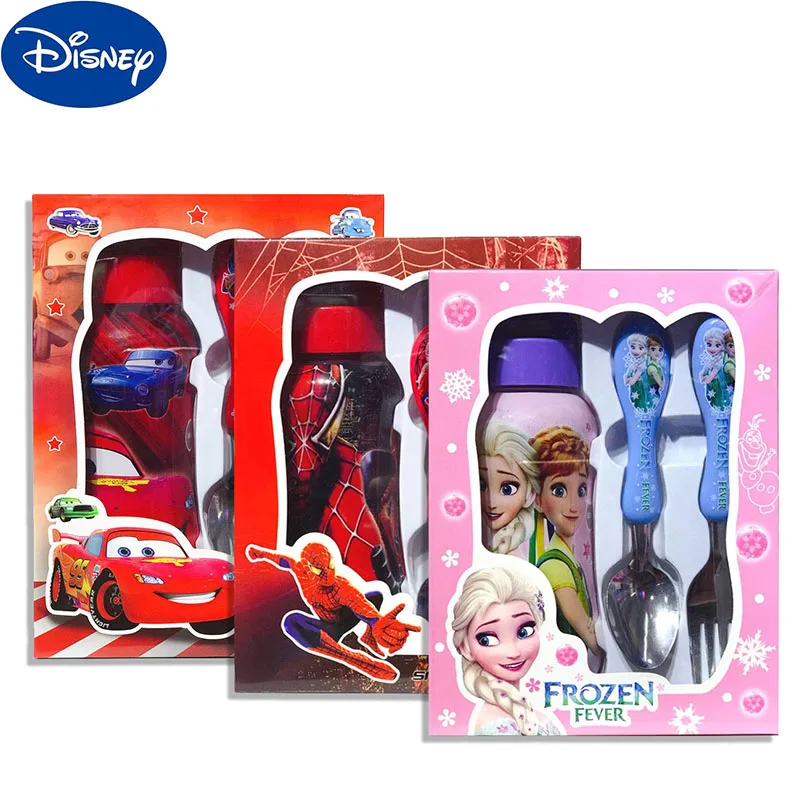 

Disney Tableware Set Cartoon Frozen Spiderman Cars Fork Spoon Water Water Cup 3-piece Suit Children's Boutique with Box Gift