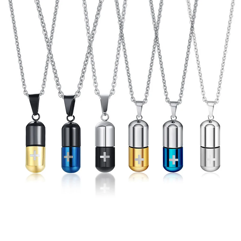 

Fashion Stainless Steel Pill Case Capsule Pendant Necklace For Mens Womens Cross Medicine Keepsake Jewelry Gift Dropship