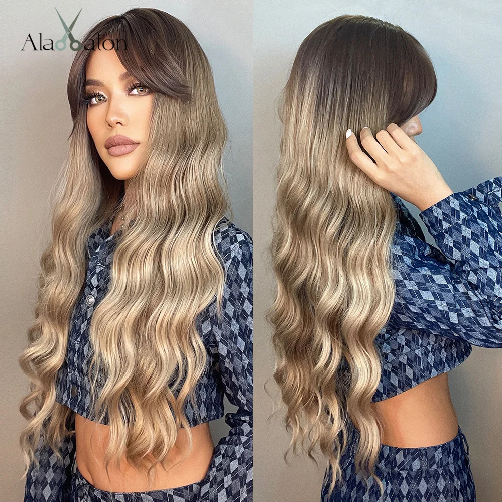 Длинный волнистый синтетический парик ALAN EATON для чернокожих женщин темные