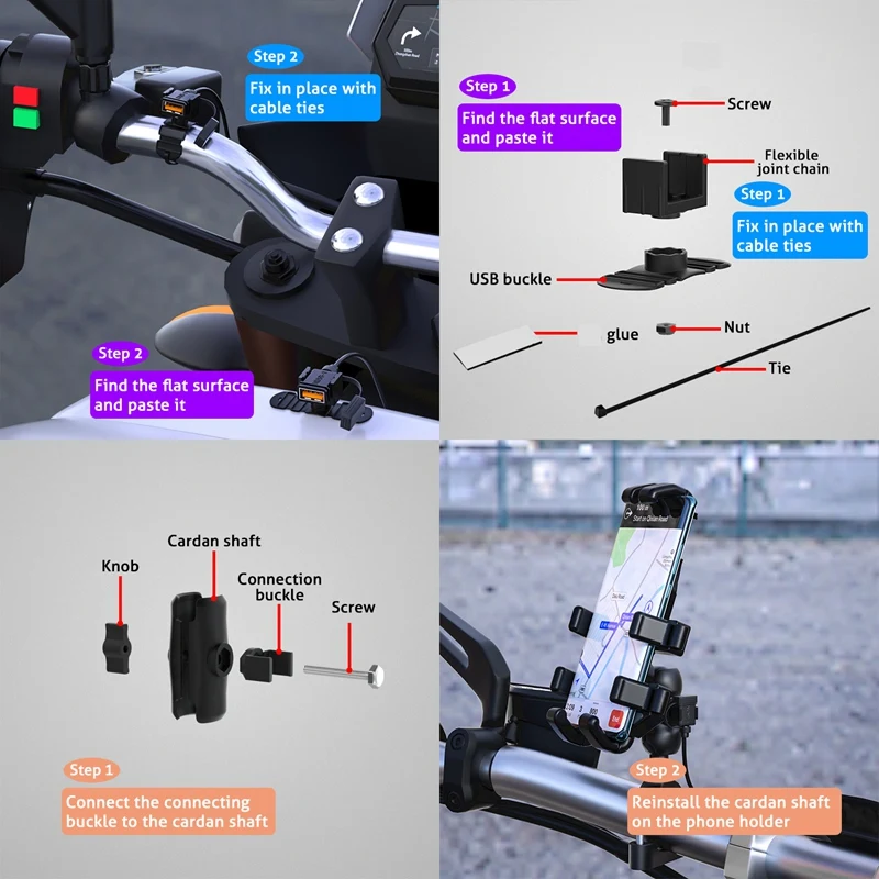 

SAE to USB Cable Adapter Waterproof Double USB Charger Quick 2.1A Port for Motorcycle Cellphone Tablet