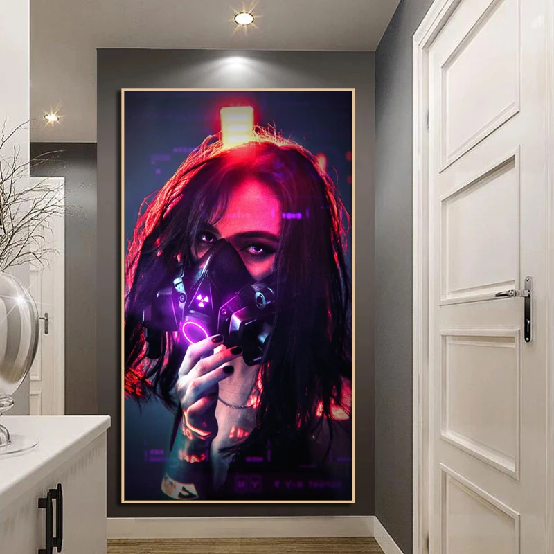 

Colorful Neon Lights Cool Girls Canvas Character Anime Posters Wall Art Prints Pictures Living Room Bedroom Bar Decor Paintings