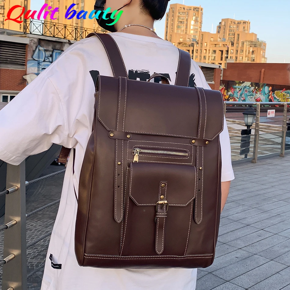 

2021 Women's Retro Backpack High Quality PU Leather Couple Schoolbag Backpacks for School Teenagers Girls Travel Bookbag Mochila