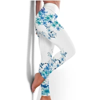 2021 womens pants sportswear blue flower fitness suit high bounce hip tight pants yoga leggings