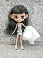 blythes doll dress 16 size fashion versatile white fur or pink fur silver leggings skirt or silver leggings two piece suit