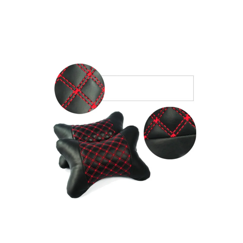 

2pcs Genuine Leather Car Neck Pillow Protection Design Safety Auto Headrest Support Rest Pillow Black Auto Safety Accessories