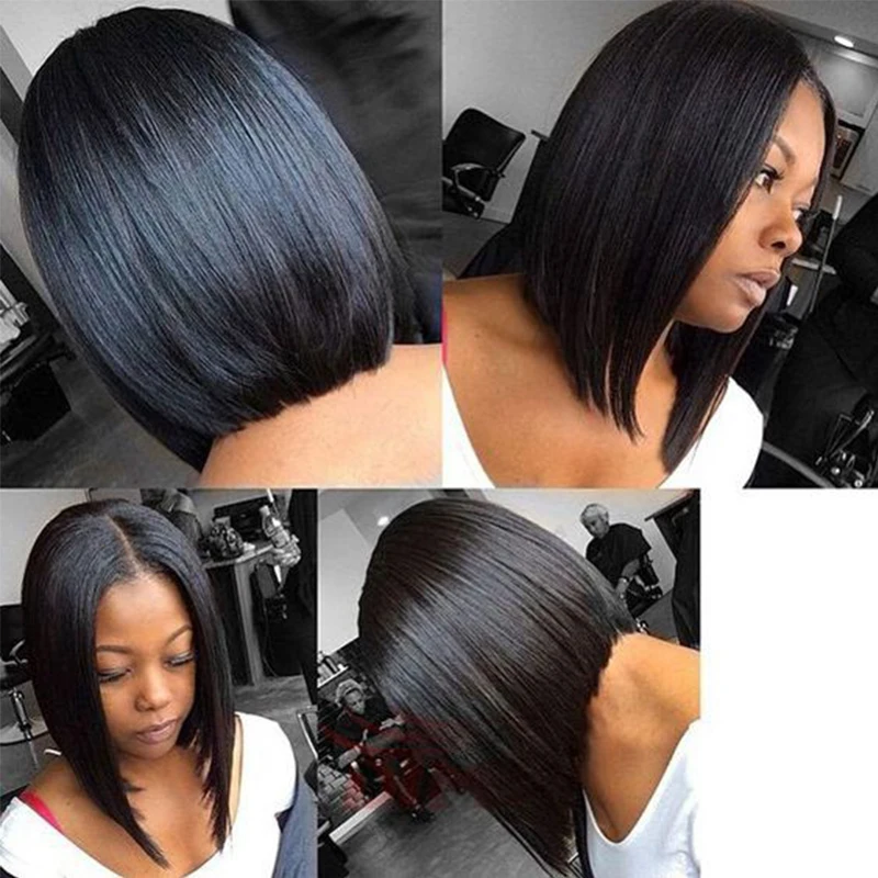Короткий парик Боб из человеческих волос на сетке спереди перуанские прямые