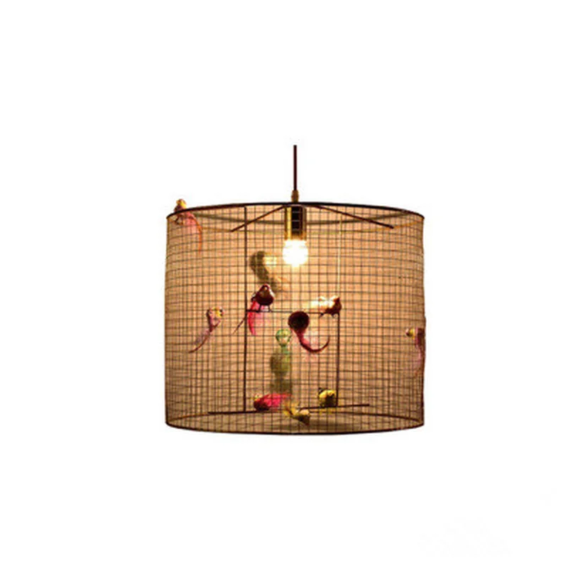

Modern Rural Study Restaurant Pendant Light Fashion Living Room Cafe Art Golden Bird Cage Suspension Light Fixtures