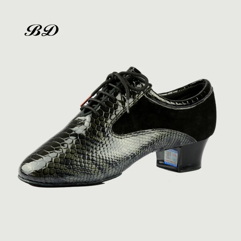 TOP Dance Shoes Men's Latin SALSA GB Snakeskin Pattern Bright Skin Patent Leather Two-point Sole BD 445 Matte 4.5 CM GIFT BAGS