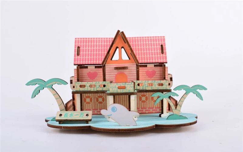 

Деревянная 3D-головоломка «домики на лето», лазерная резка, ручная работа, головоломка, игрушка «сделай сам», набор для сборки, хорошая комби...