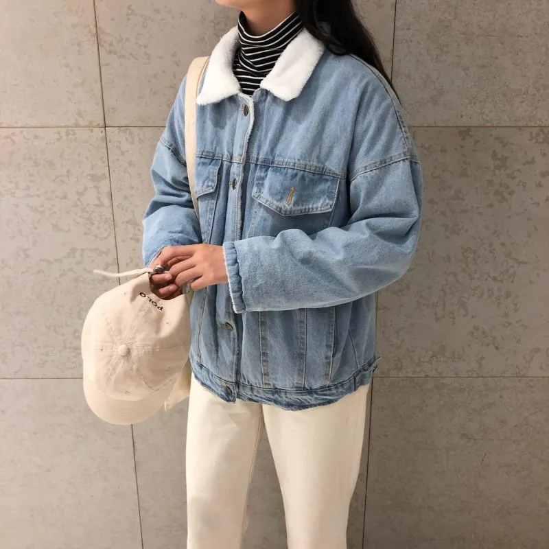 KALENMOS Thick Jean Coat Women Autumn Winter Plus Velvet Denim Jacket Ladies Cashmere Cotton Outwear Girls Warm | Женская одежда