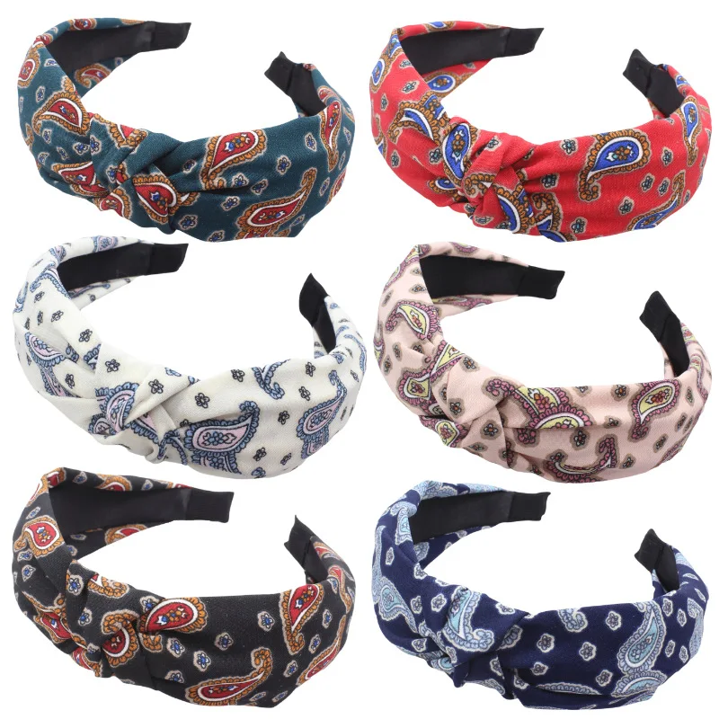 

Retro Cross Knot Cloth Hairbands for Women Girls Simple Broad-brimmed Fabric Printed Headband Fashion Hair Accessories Headwrap