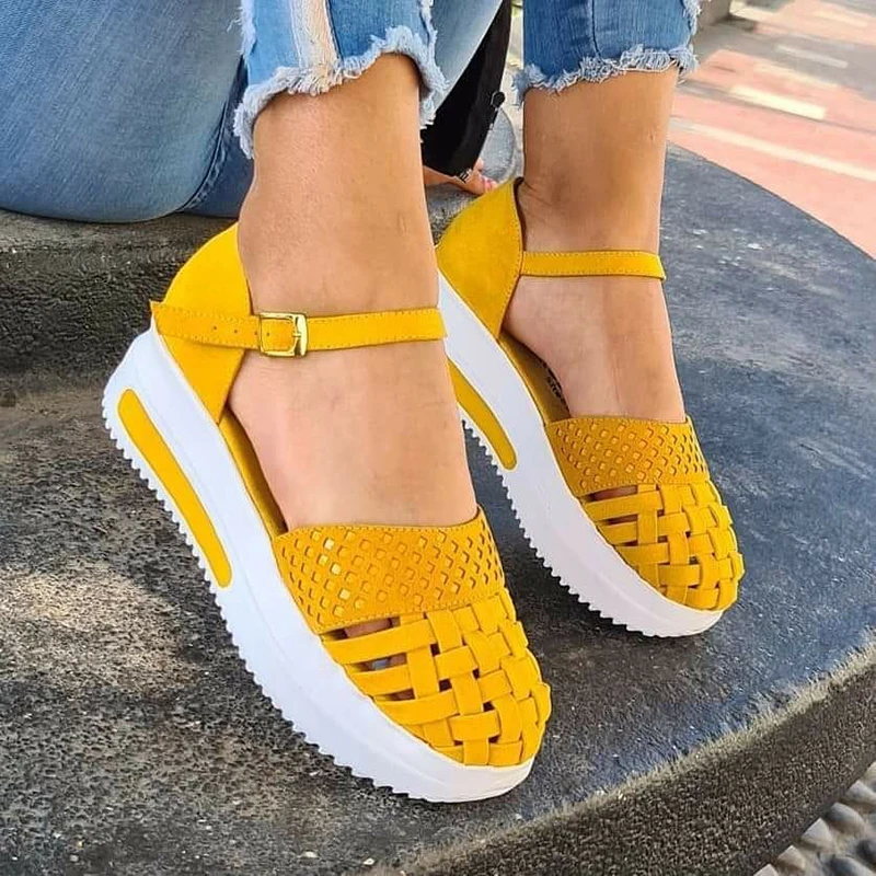 

Fashion Women Hollow Out Sandals Summer Flat Heel Sandals Female Casual Sewing Increase Platform Sandals Ladies Sandalias