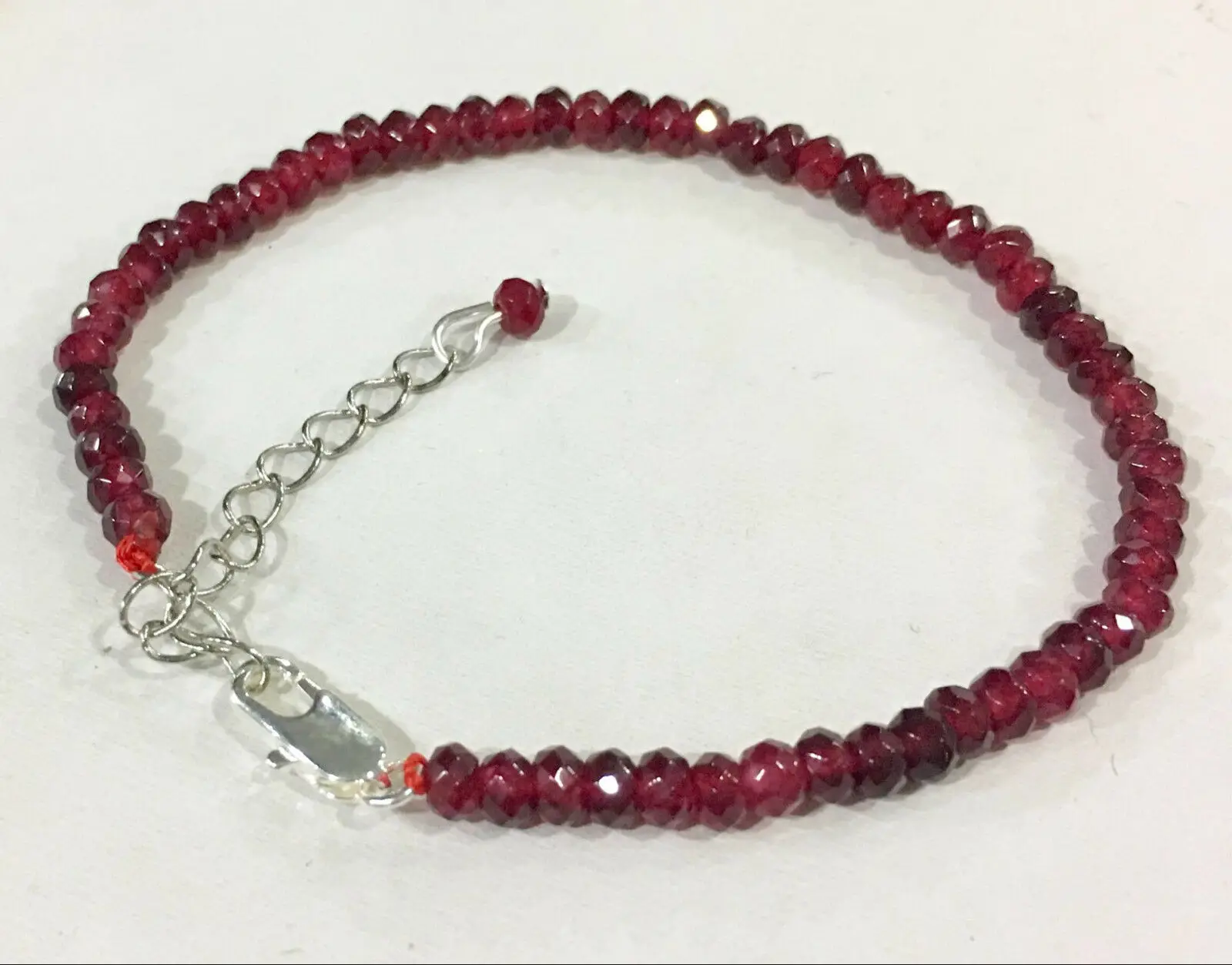 

New faceted 2x4MM red ruby Roundel gem stone bracelet 7.5" 925 silver Clasp