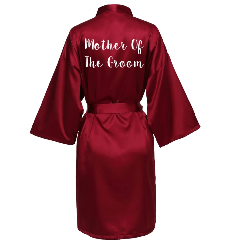 Satin Silk Robes Bride Bridesmaid Robe Gown Robes Women Wedding Robe Dressing Gown Gold Custom Text Print Robe Burgundy