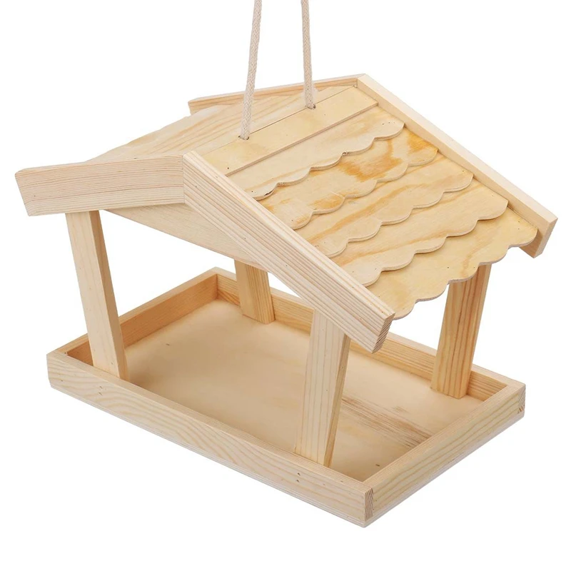 

Wooden Bird House Birdhouse Hanging Nest Feeder with Loop Home Garden Yard Outdoor Pet Decors Hexagon Shaped with Roof