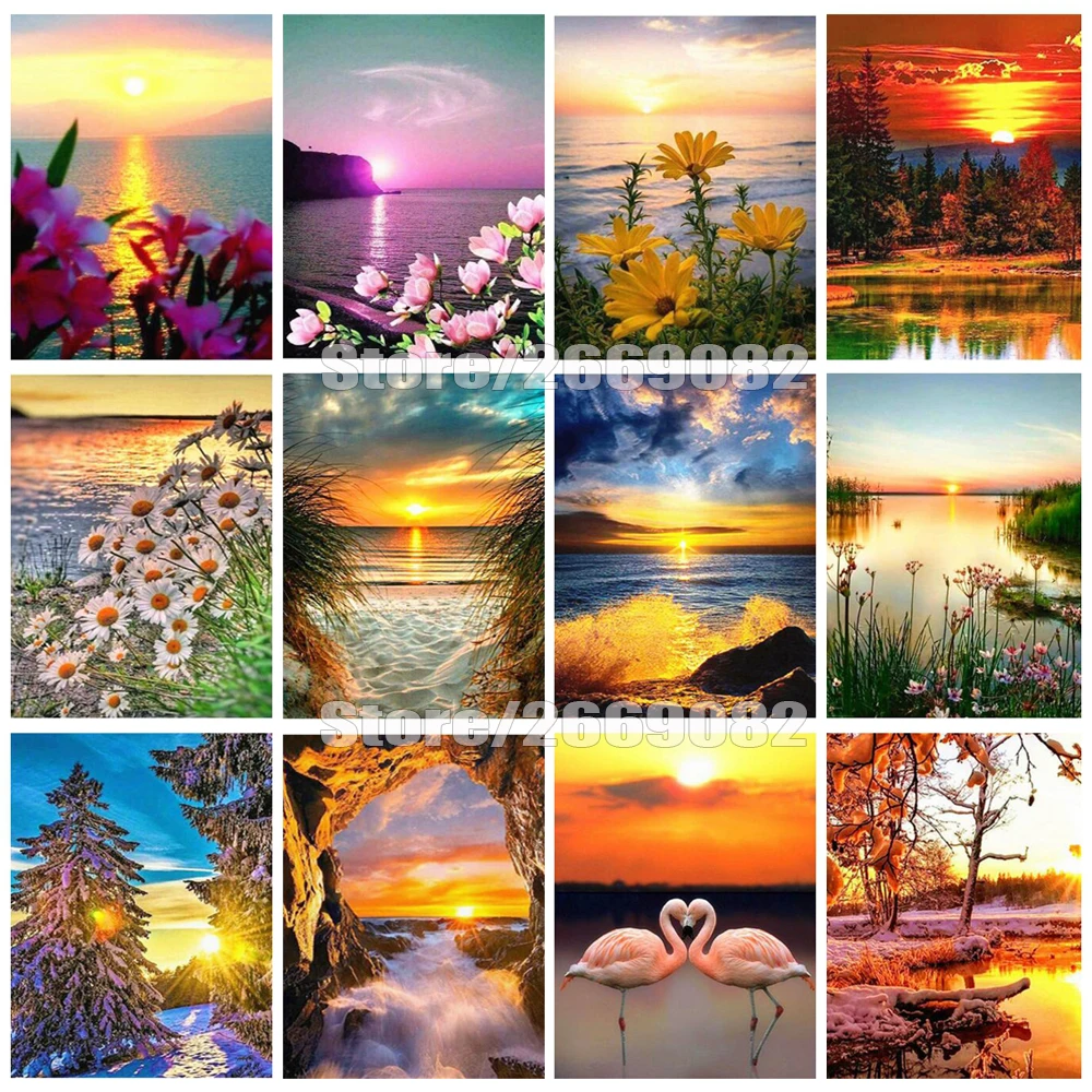 

Алмазная живопись, полноразмерная вышивка С закатом, пейзаж, домашний декор, вышивка крестиком, рукоделие, Подарочные Стразы TT1779