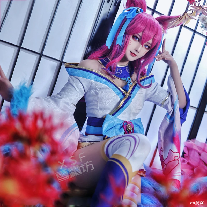 

Game LOL Spirit Blossom Ahri Cosplay Costume Women Fancy Dress Deluxe Kimono Suit Halloween Carnival Party Uniforms Custom Made