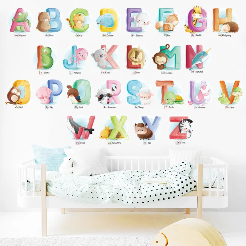 Творческие животные 26 букв наклейки для детской комнаты спальня Детский сад