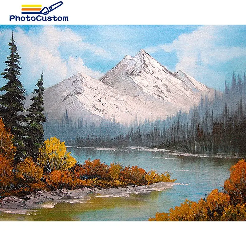 

PhotoCustom 5d Diamond Painting Full Drill Snow mountain New Arrival Diamond Embroidery chrysanthemum Decorations For Home