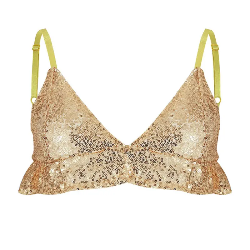 Женские сексуальные короткие топы с V образным вырезом и блестками Золотой жилет