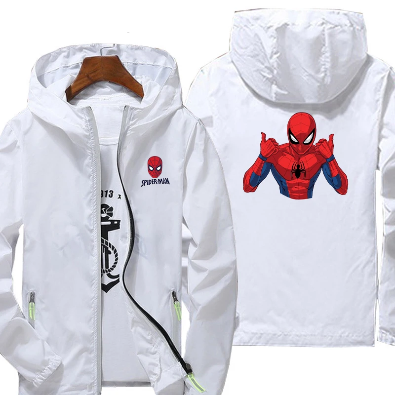 

Disney Marvel Spiderman Jacket Waterproof Print Breathable Leisure Zipper Street Casual Drying Spring Autumn Hooded Reflective