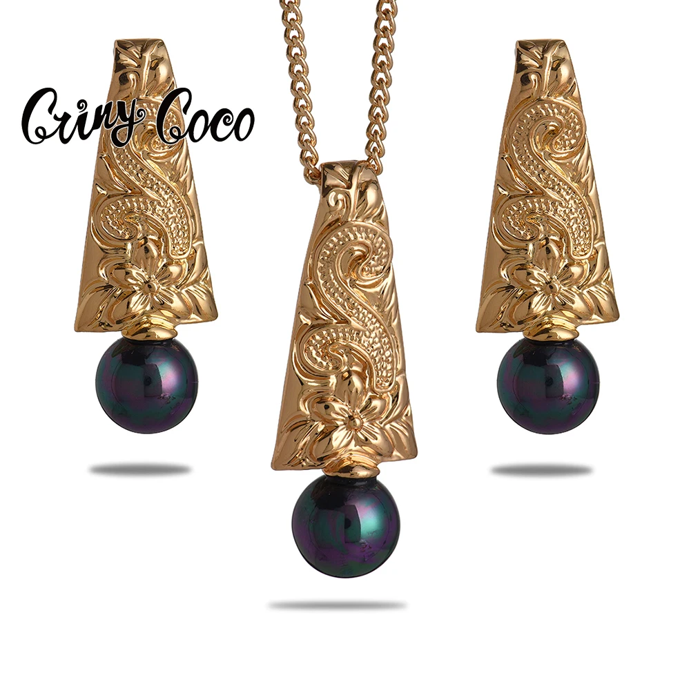 

SophiaXuan Hawaiian Polynesian Jewelry Sets Pearl Geometric Samoa Marshall Necklace Earrings Set for Women 2021 Pink Gray Brown