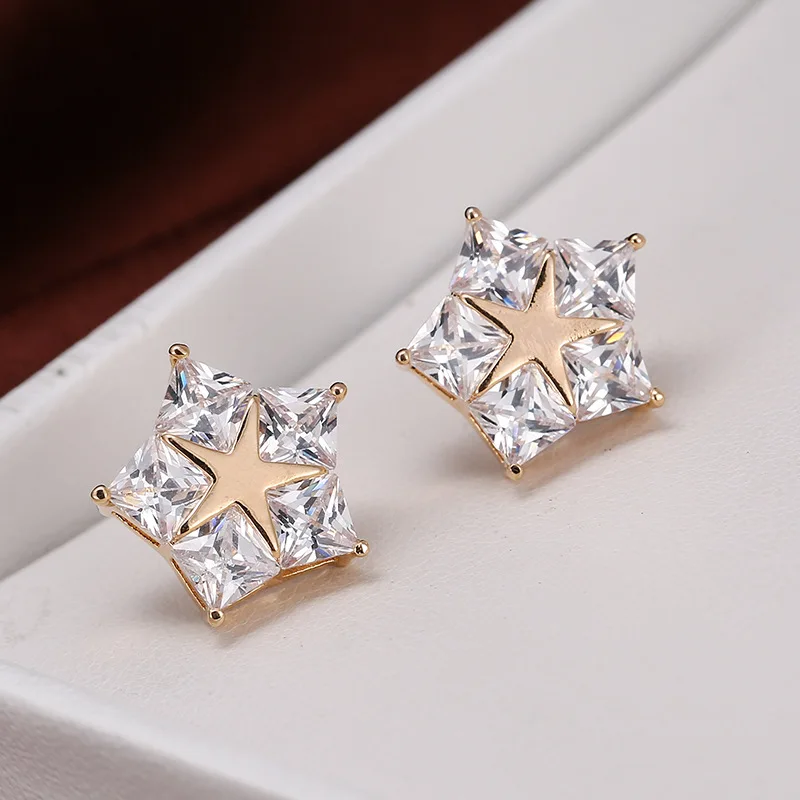 

DE369 Fashion Refined Grace Street Shot Zircon Pentagram Stud Earrings Gift Party Banquet Woman Jewelry Earrings