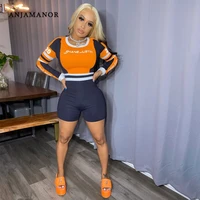 anjamanor fall 2020 trendy sport romper letter print color block long sleeve bodycon playsuits and jumpsuits women d46 ci28
