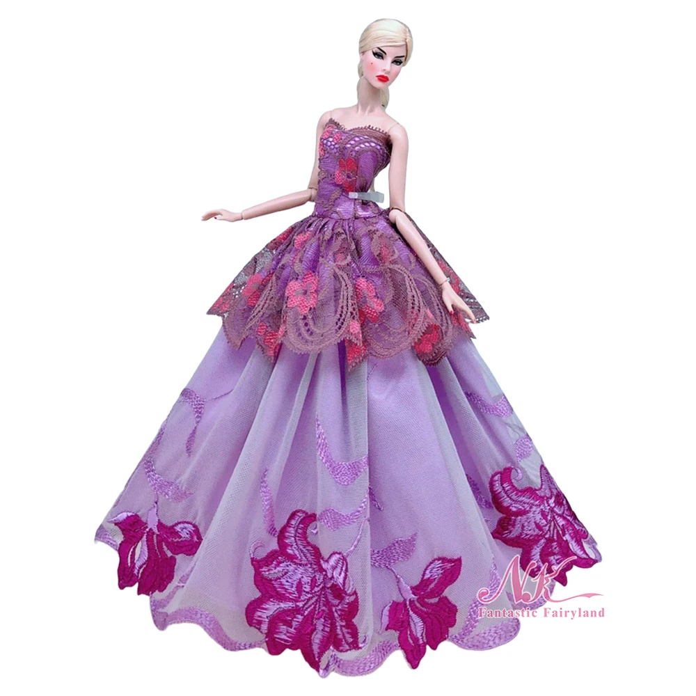 

Одежда для куклы NK, 1 шт., фиолетовые кружевные наряды, женское платье, для куклы Барби 1/6, аксессуары для кукол BJD, игрушки