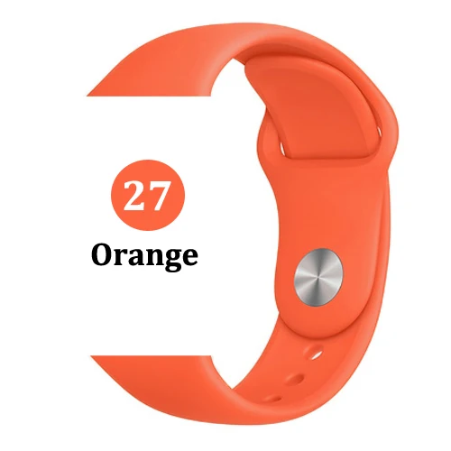 27-Orange Ремешок для apple watch band 4 3 correa iwatch band 42 мм/38 мм 44 мм/40 мм 2 спортивный силиконовый браслет pulseira apple watch аксессуары - Цвет ремешка: 27-Orange