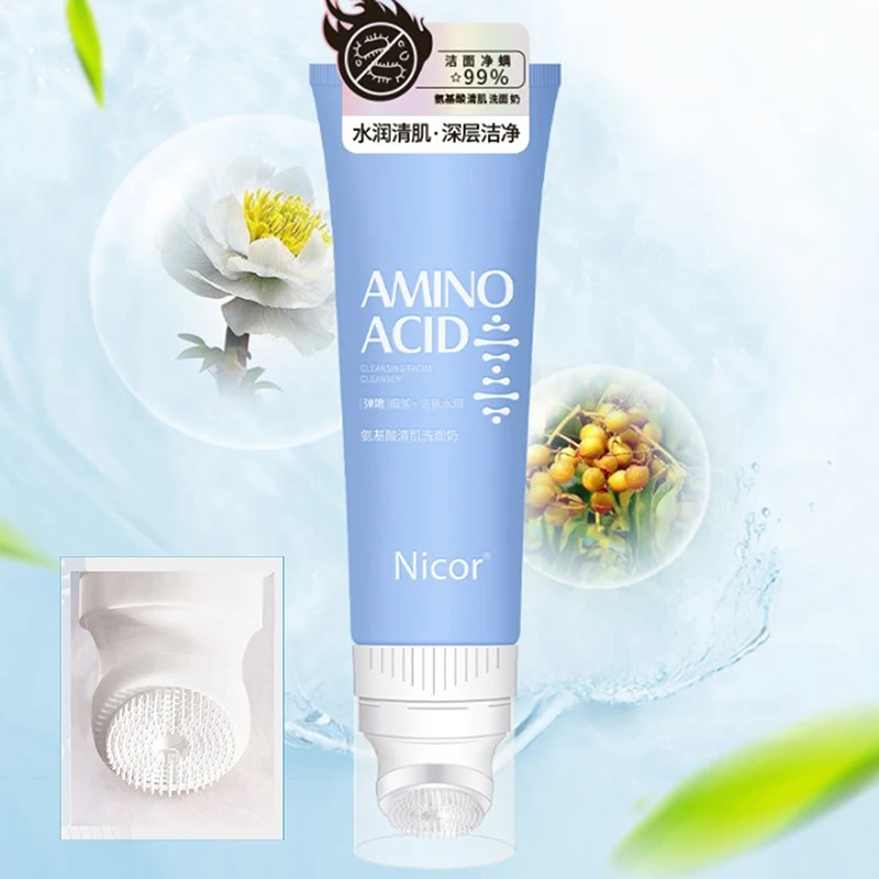 

Amino Acid Facial Cleanser With Brush Head Oil Control Plant Essence Moisturizing Shrink Pores Remove Acne Whitening Facial care