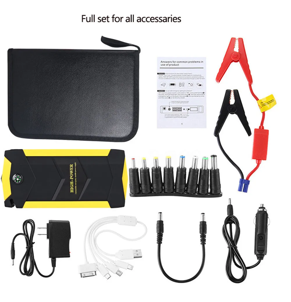 

4USB 12V Car Jump Starter 600A Multifunction Emergency Charger Battery Portable Power Bank Kit Auto Battery Booster Charger