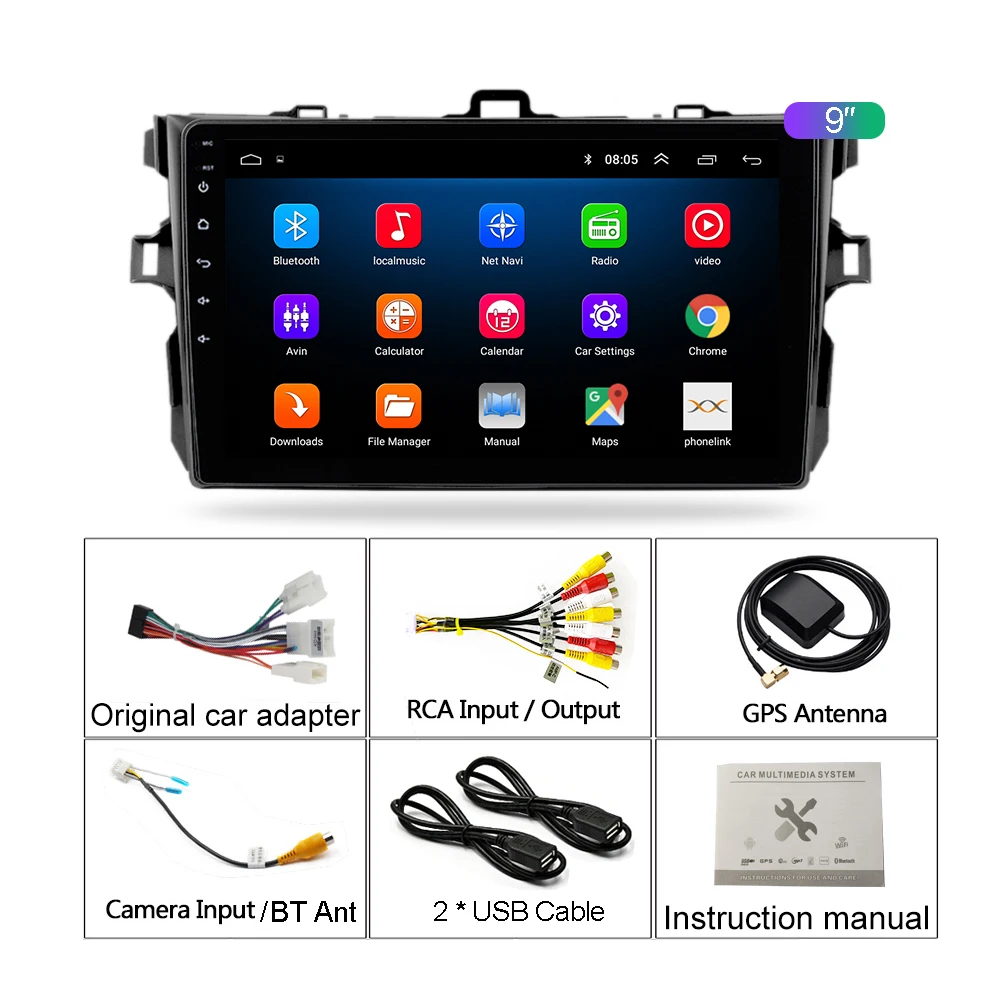 Автомагнитола 9 дюймов Android 1 GPS для Toyota Corolla E140 150 20007 2008 2009 2010 2011 2012 2013 | Автомобили и