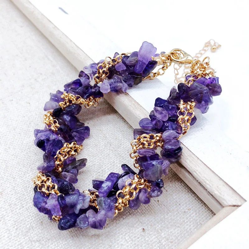 

Natural stone bracelet hand-wound chain with amethyst bracelet