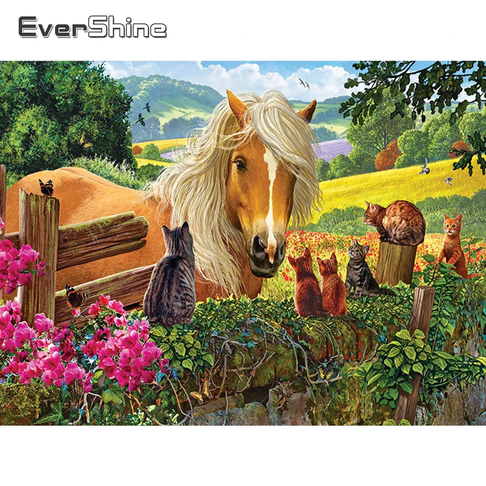 

EverShine алмазная живопись Лошадь, алмазная вышивка, животное, картина стразы, полноразмерная мозаика, кот, домашний декор
