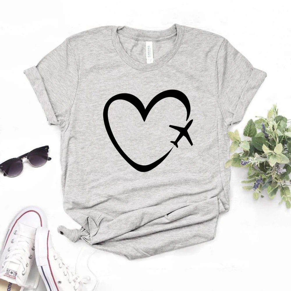 

2020 New fashion spring arrival Travel plane heart love Print Women tshirt Cotton Casual Funny t shirt Gift Girl Top Tee L962