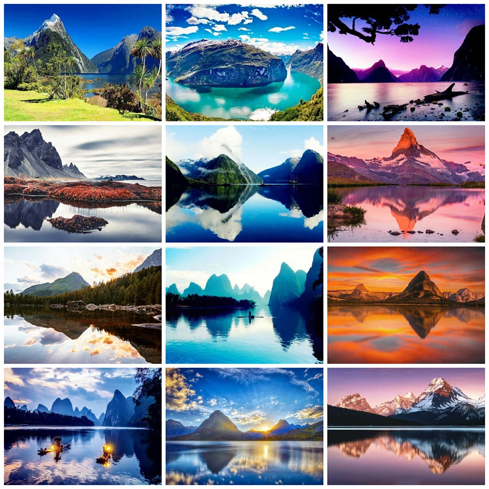 

Diamond Embroidery Mountain Cross Stitch 5D Scenery Diamond Paintign Full Square/Round Reflection Rhinestones Picture Hobby Gift